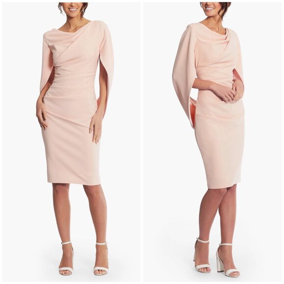 Betsy & Adam Cape Sleeve Crepe Sheath Dress in Blush Size 6 - Picture 1 of 14